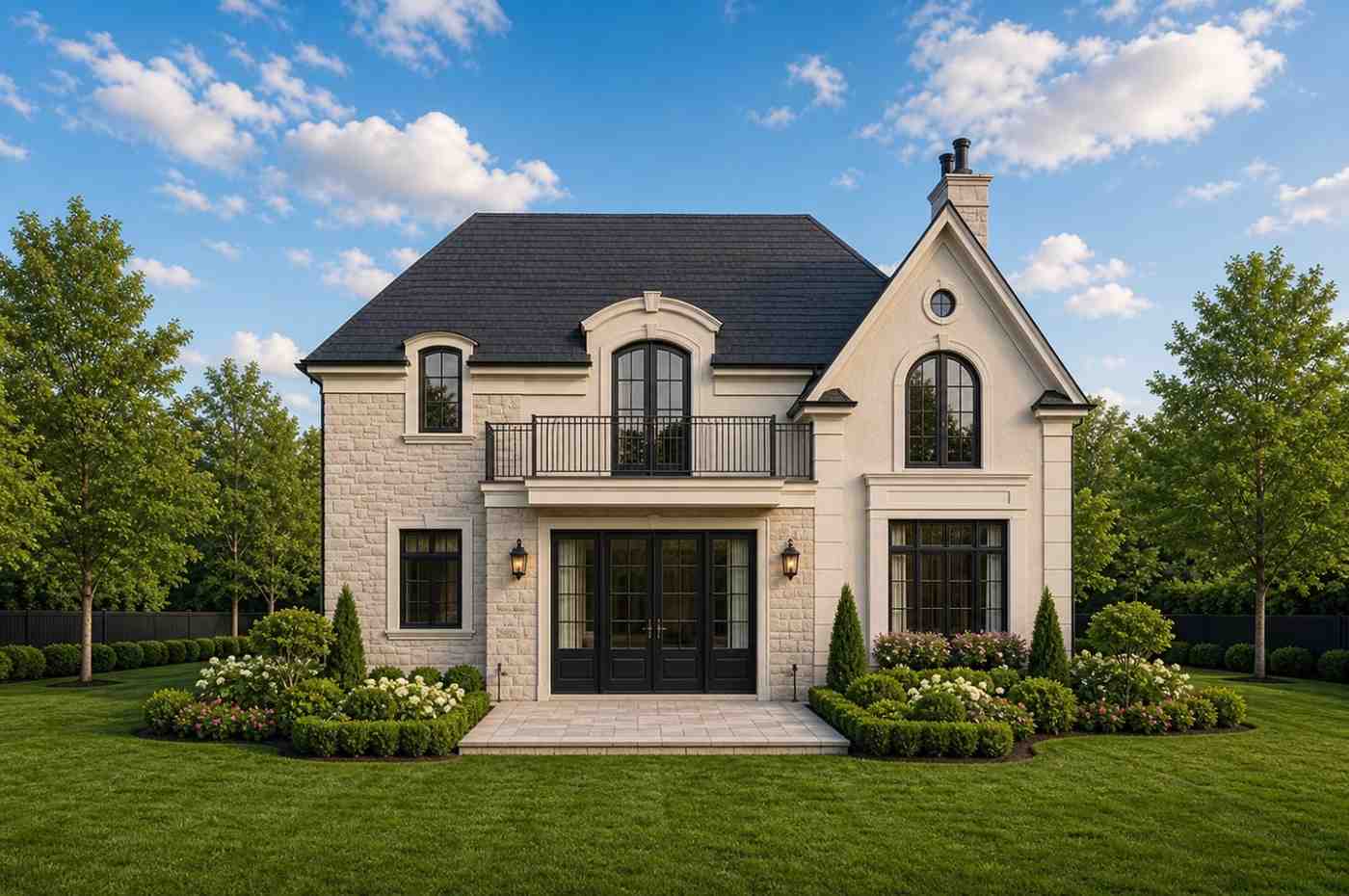 Rear Elevation of 3 Bedroom 2 Story French Country House Plan with Double Height Foyer 