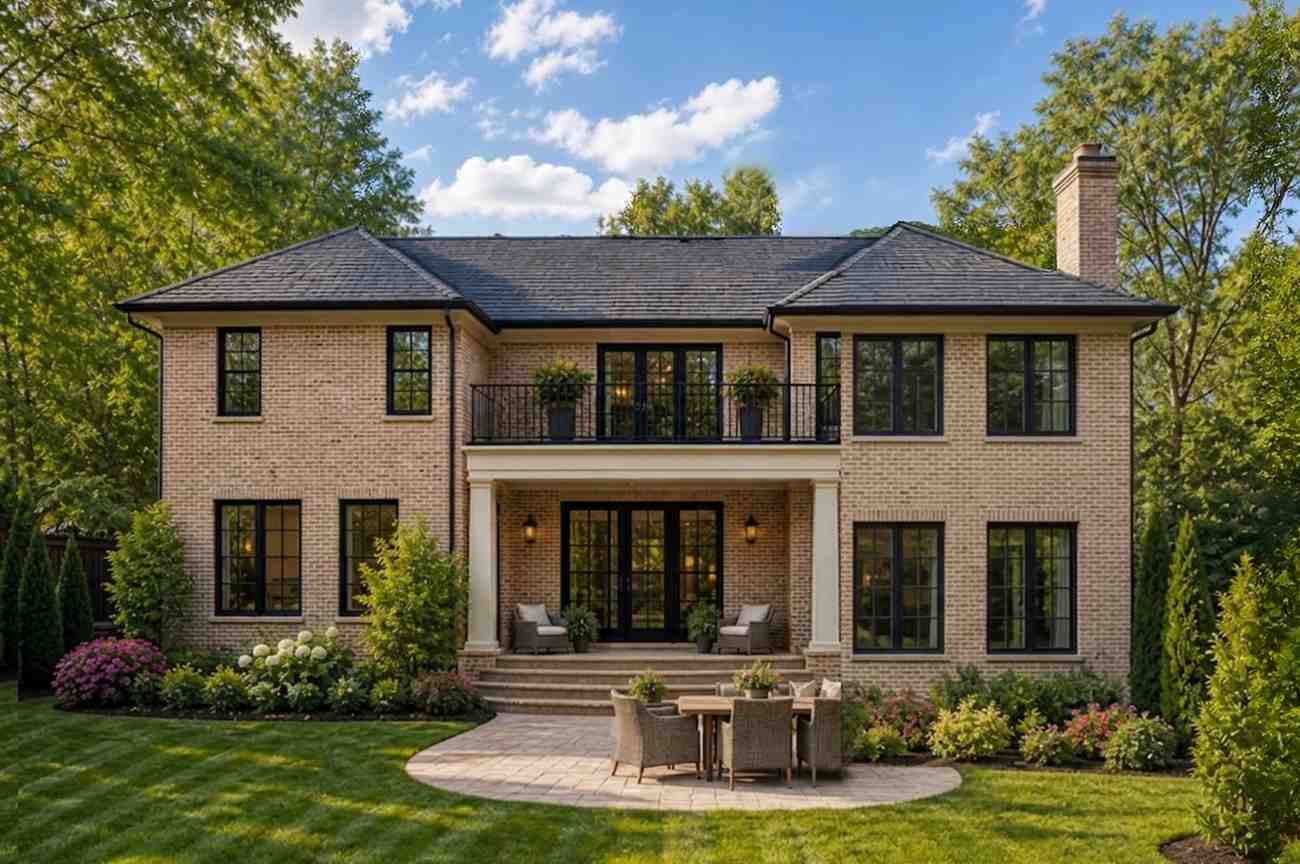 Rear Elevation of 5 Bedroom Brick Traditional House Plan with Turret Master Suite