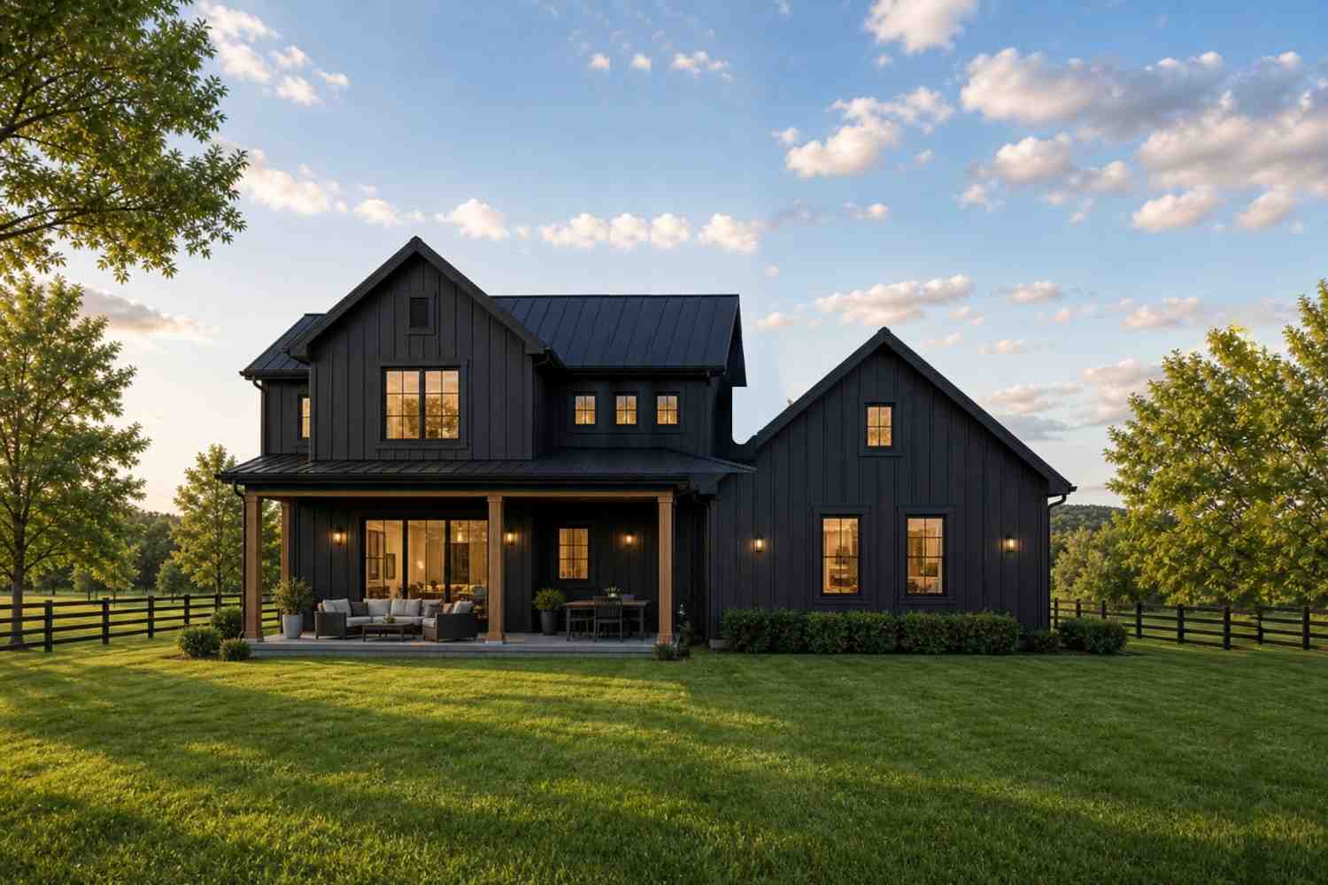 Rear Elevation showing the expansive covered patio and the integrated optional outdoor kitchen layout.