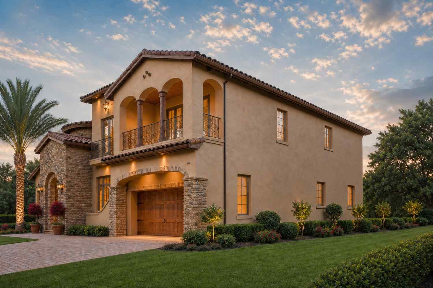 Right Elevation of 3 Bedroom 2 Story Mediterranean House Plan with Rotunda and Home Theater