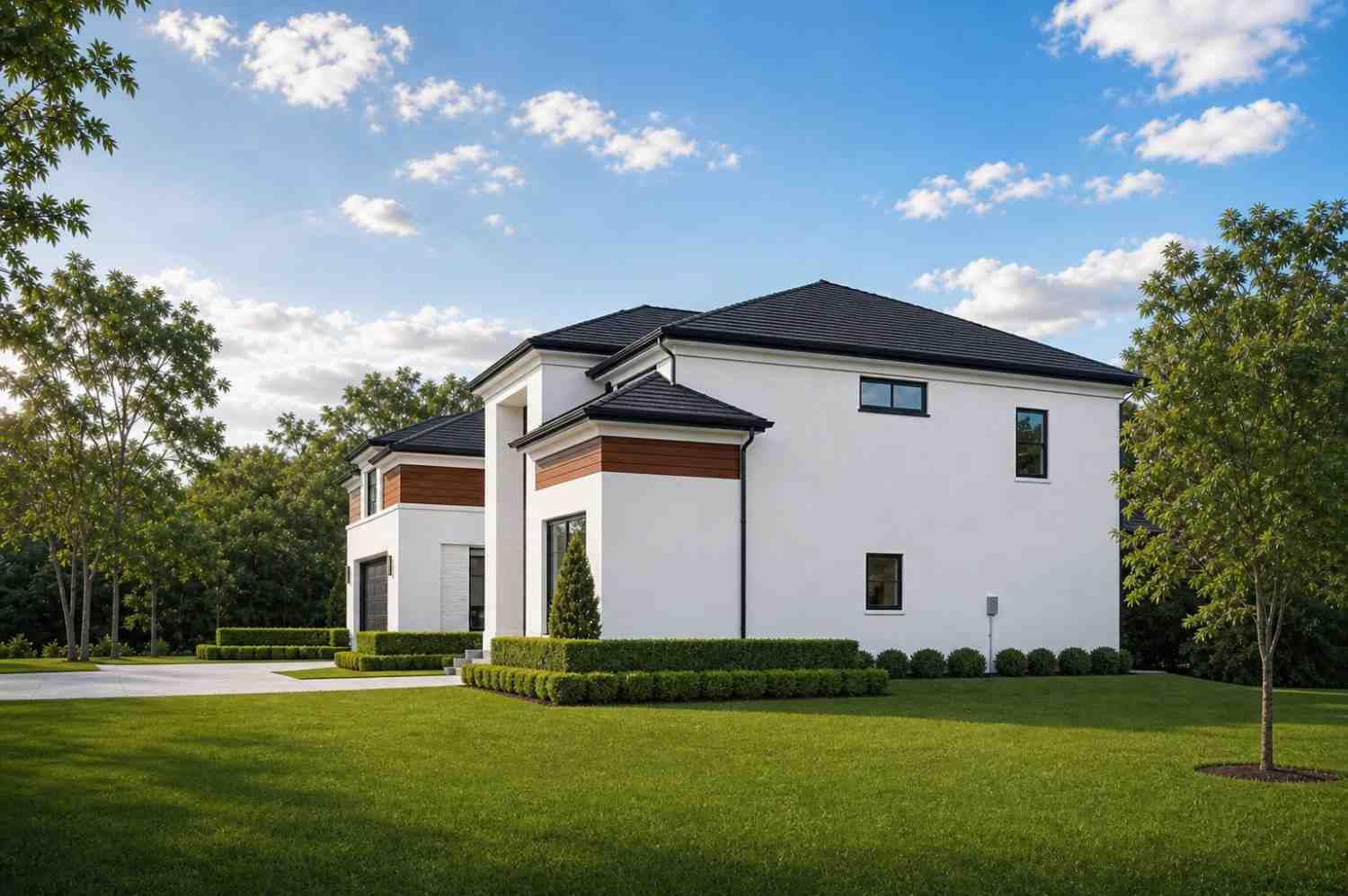 Right Side Elevation highlighting the private window placement of the main-floor master wing