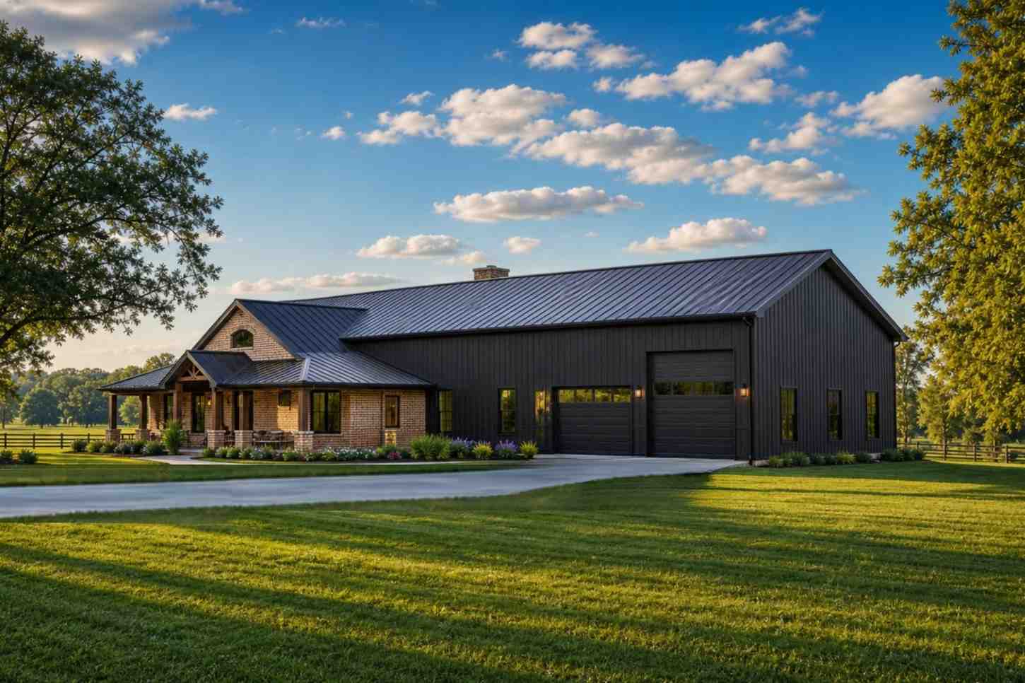 Right side elevation of 3 Bedroom Barndominium House Plan with Shop Garage and Man Cave