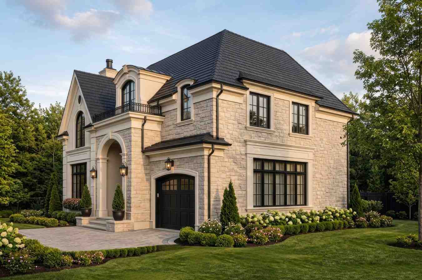 Right Side Elevation of 3 Bedroom 2 Story French Country House Plan with Double Height Foyer