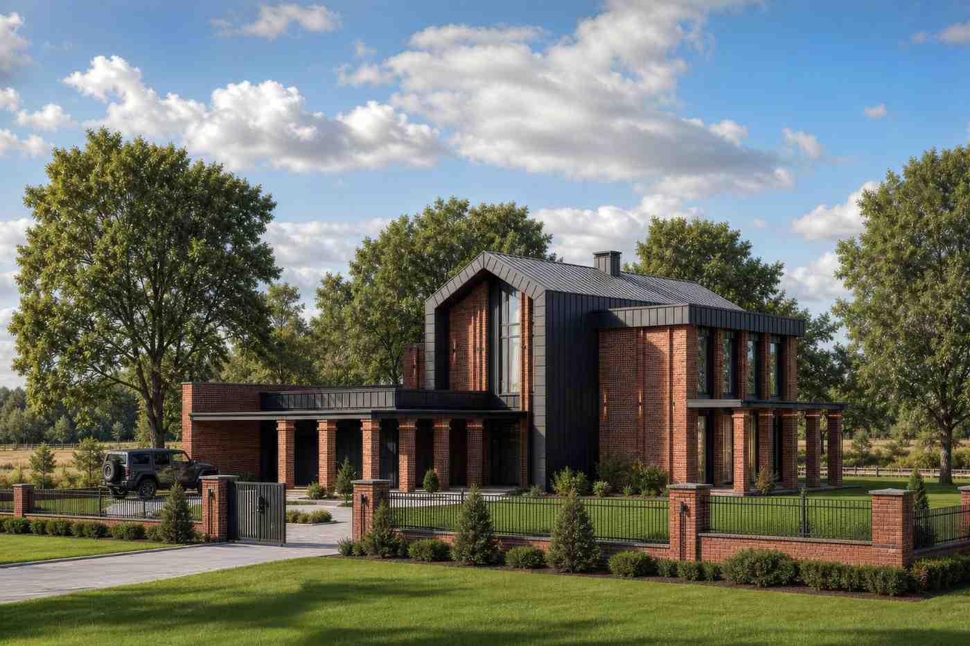 Right Side Elevation of 3 Bedroom 2 Story Contemporary House Plan with Upstairs Family Room