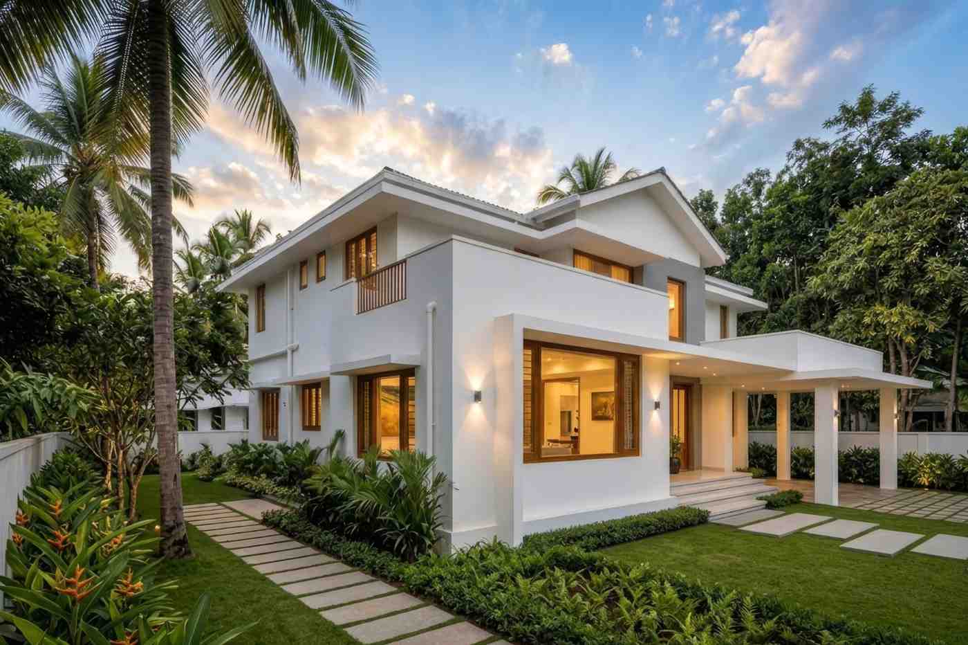 Left side Elevation of Tropical Modern House Plan with Two Master Suites