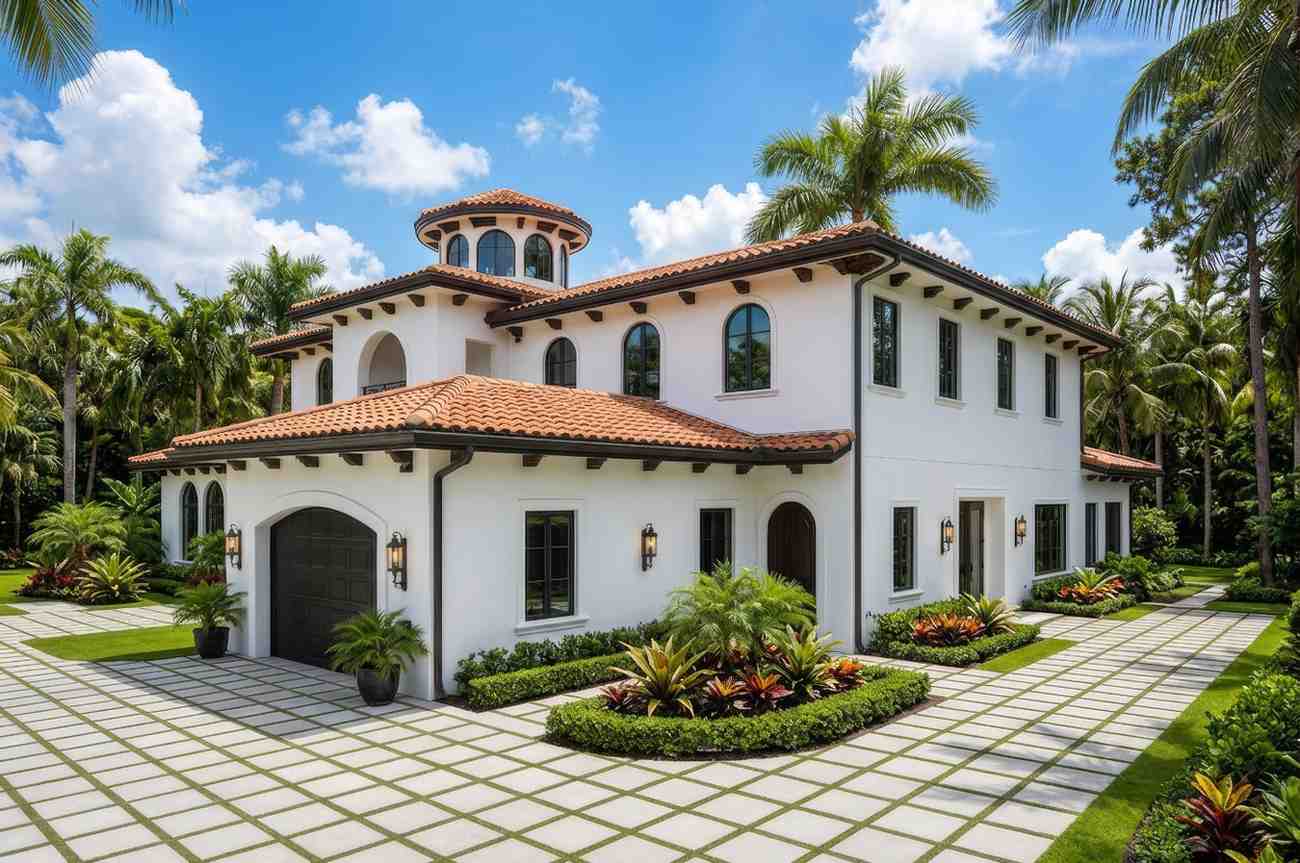 Right Side Elevation of Luxury Mediterranean House Plan with Curved Grand Staircase and Cupola