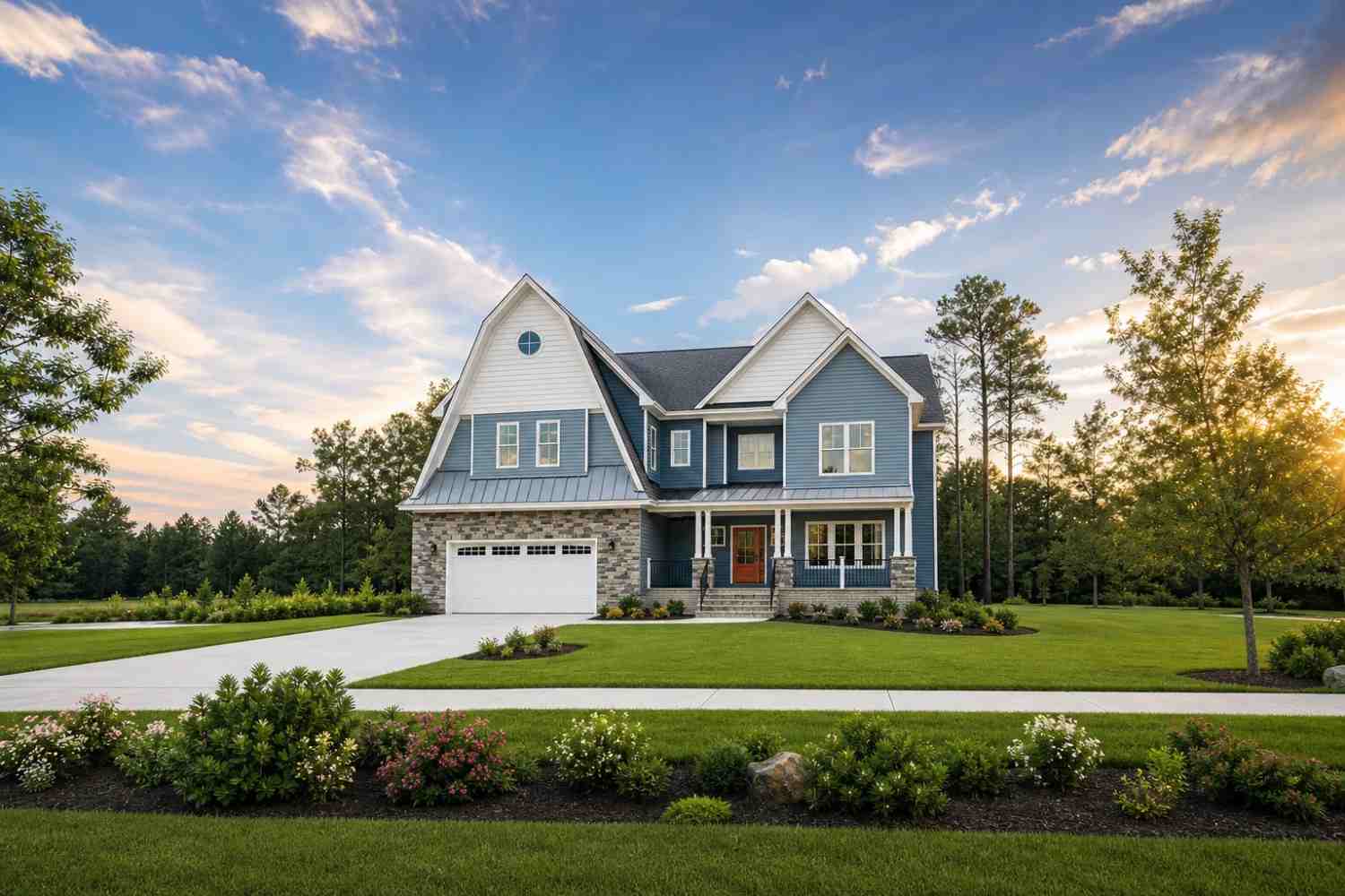 3 Bedroom 2 Story Gambrel Farmhouse House Plan with Upstairs Lounge