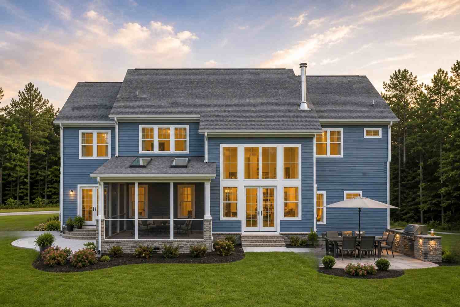 Rear Elevation (Back View) of 3 Bedroom 2 Story Gambrel Farmhouse House Plan with Upstairs Lounge