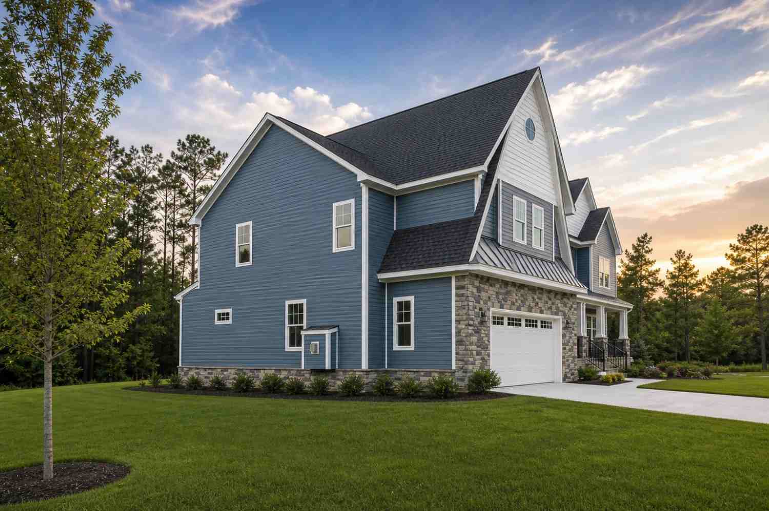 Left Side Elevation of 3 Bedroom 2 Story Gambrel Farmhouse House Plan with Upstairs Lounge