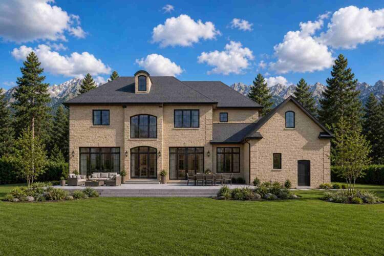 Rear Elevation (Back View) of&nbsp; Mountain Stone Manor House Plan