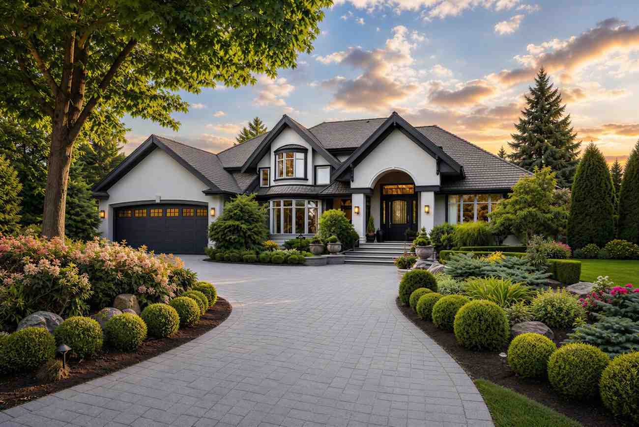 Front Elevation of European Traditional House Plan with Two-Story Curb Appeal
