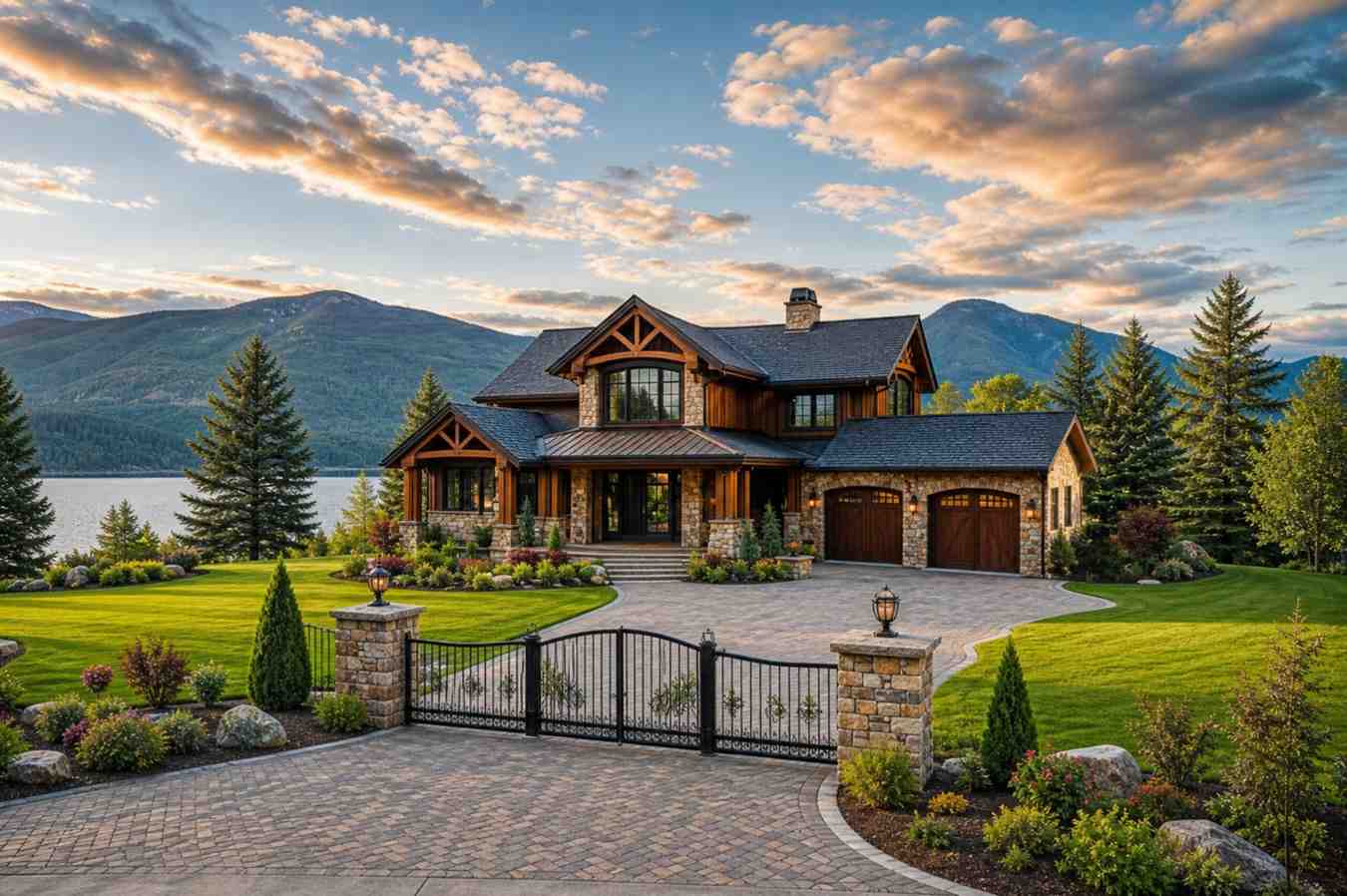 Front Elevation of 4 Bedroom 2 Story Mountain Craftsman House Plan with Lake View Great Room