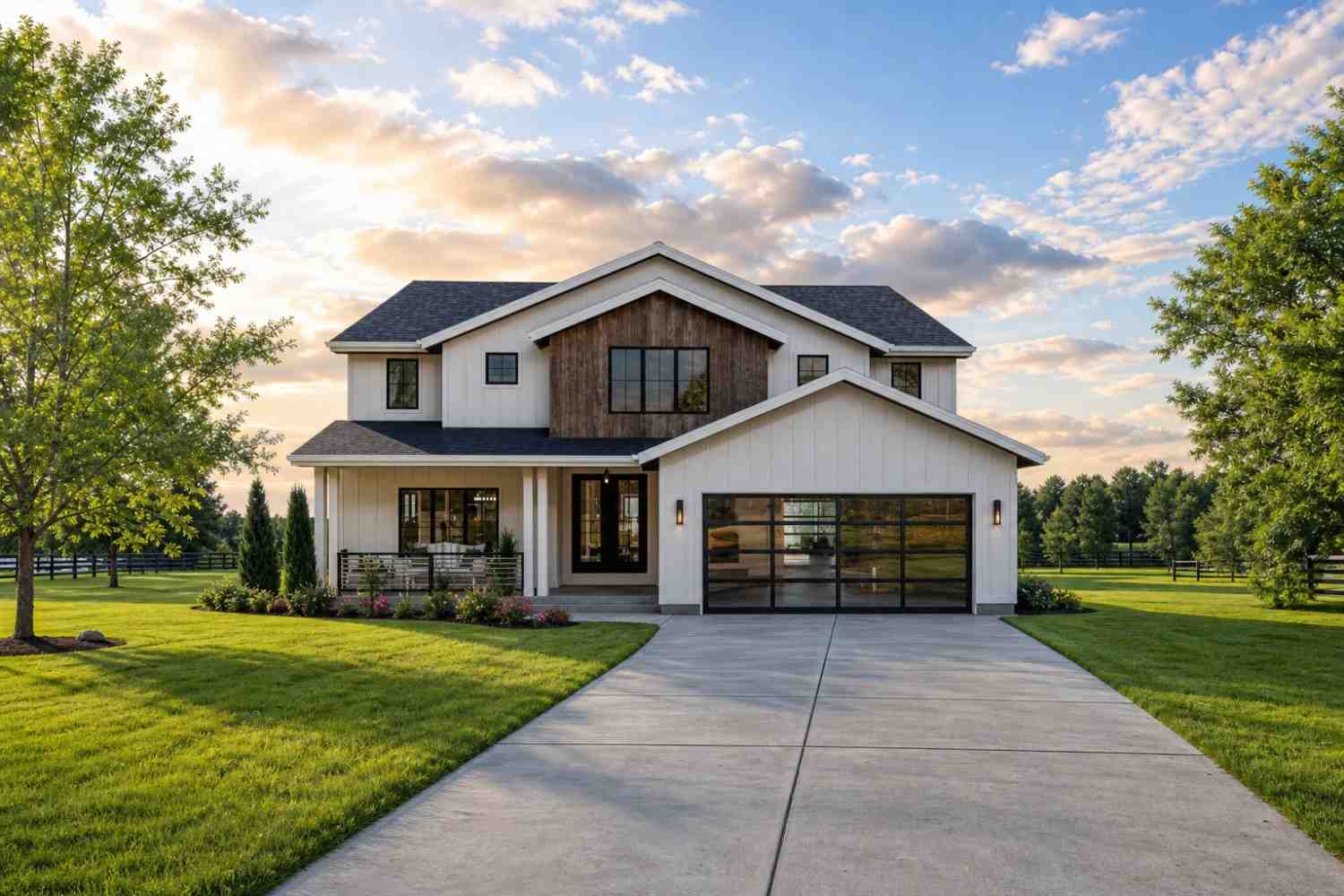 Front Elevation of 3 Bedroom 2 Story Modern Farmhouse House Plan with Open-to-Below Loft