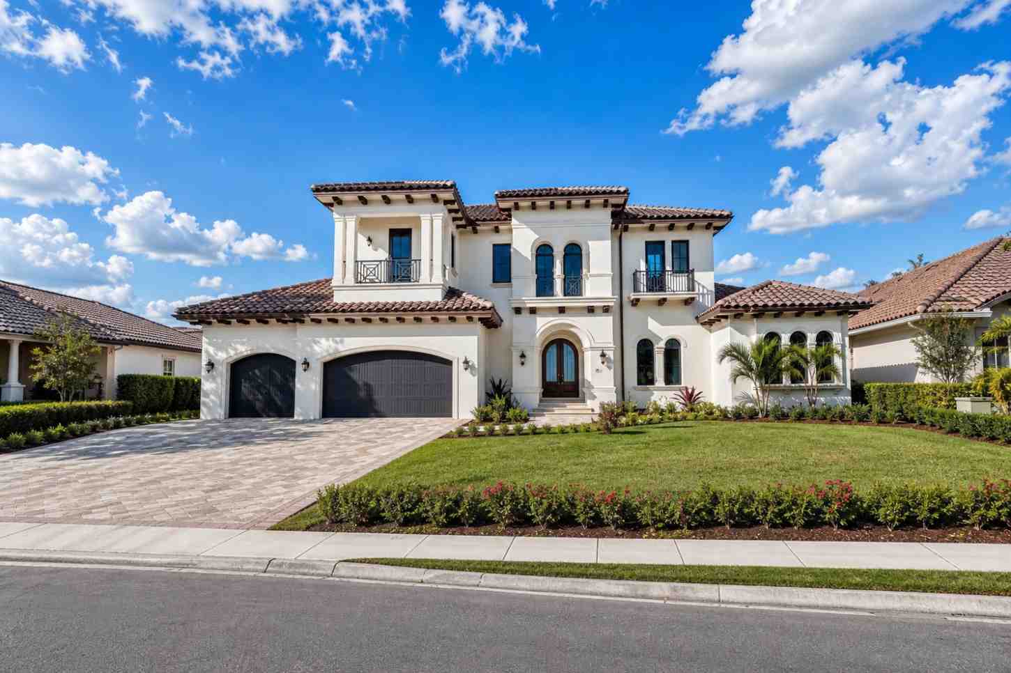 Front Elevation of House Plan with Pool, Spa and Outdoor Kitchen — 4 Bedroom Luxury Mediterranean Estate