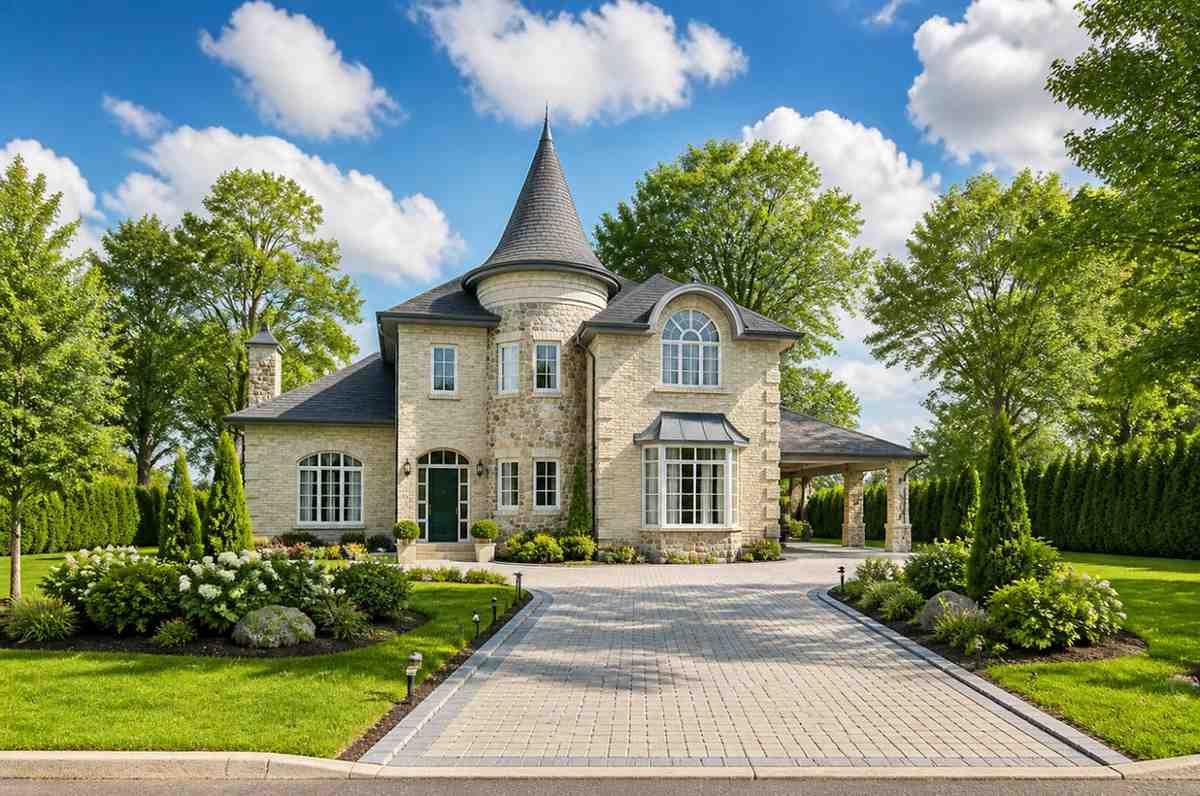 Front Elevation of the 4 Bedroom Norman Turret Traditional House Plan