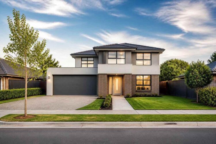 Front Elevation of the Modern Contemporary House Plan with Ensuite Bedrooms