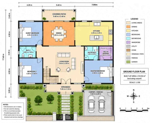 Ground floor plan — 6 Bedroom 2 Story British Colonial House Plan with Dual Living Rooms