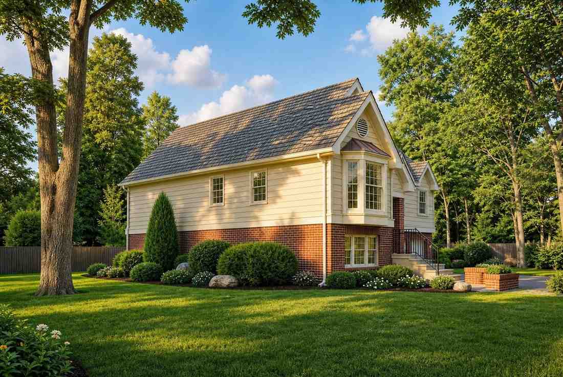 Left side elevation of 3 Bedroom 2 Story Split-Level House Plan with Home Office