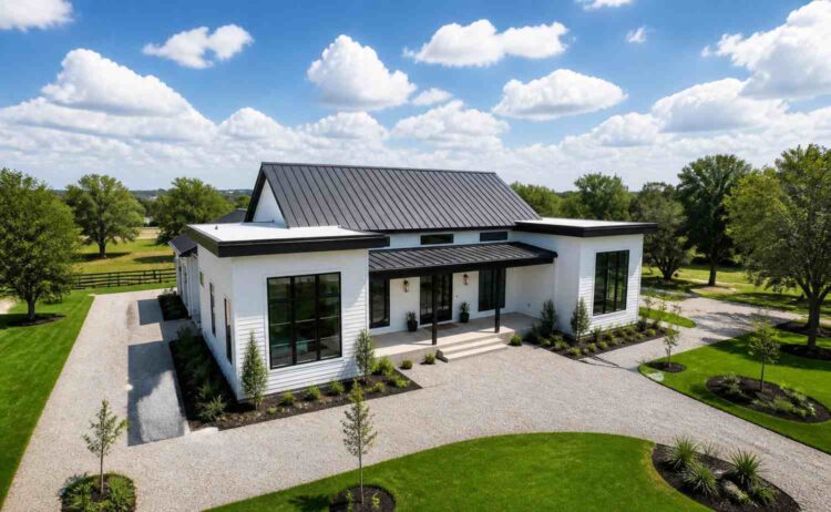Left Side Elevation of 4 Bedroom Black Roof Farmhouse House Plan