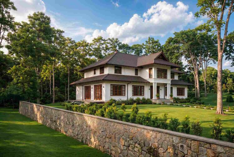 Left elevation — 6 Bedroom 2 Story British Colonial House Plan with Dual Living Rooms