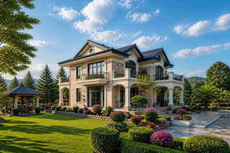 Left Side Elevation of House Plan with Double-Gallery Porches — 6 Bedroom Tropical Colonial