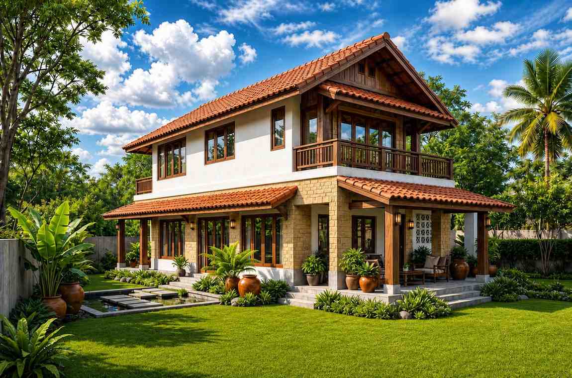 Left Side Elevation of Tropical Cottage House Plan with Wraparound Veranda