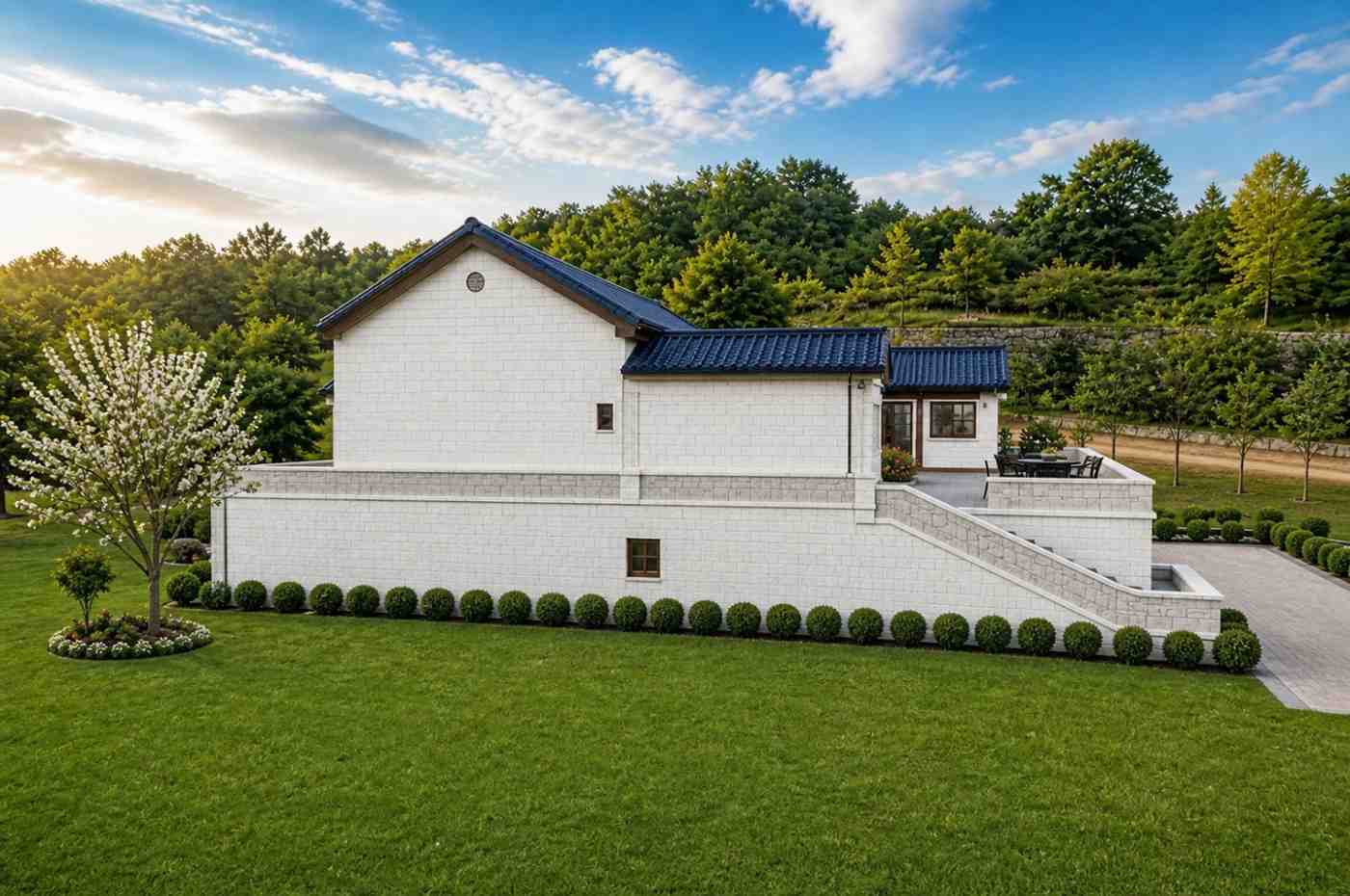 Left Side Elevation of 4 Bedroom Asian Contemporary House Plan with Rooftop Terrace