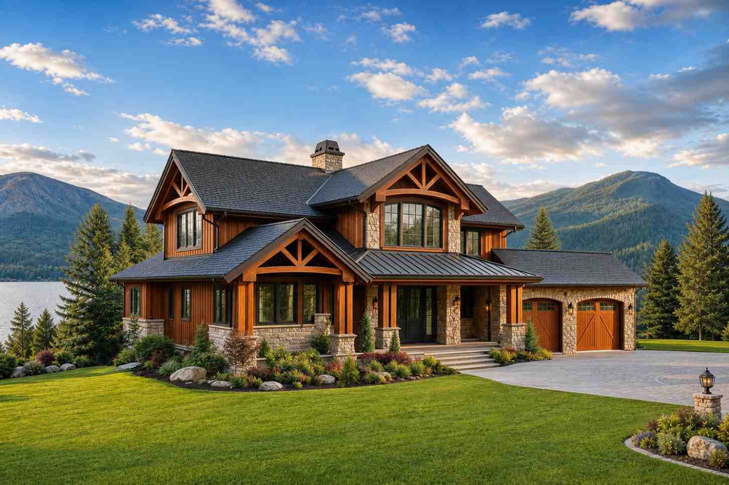 Left Side Elevation of 4 Bedroom 2 Story Mountain Craftsman House Plan with Lake View Great Room