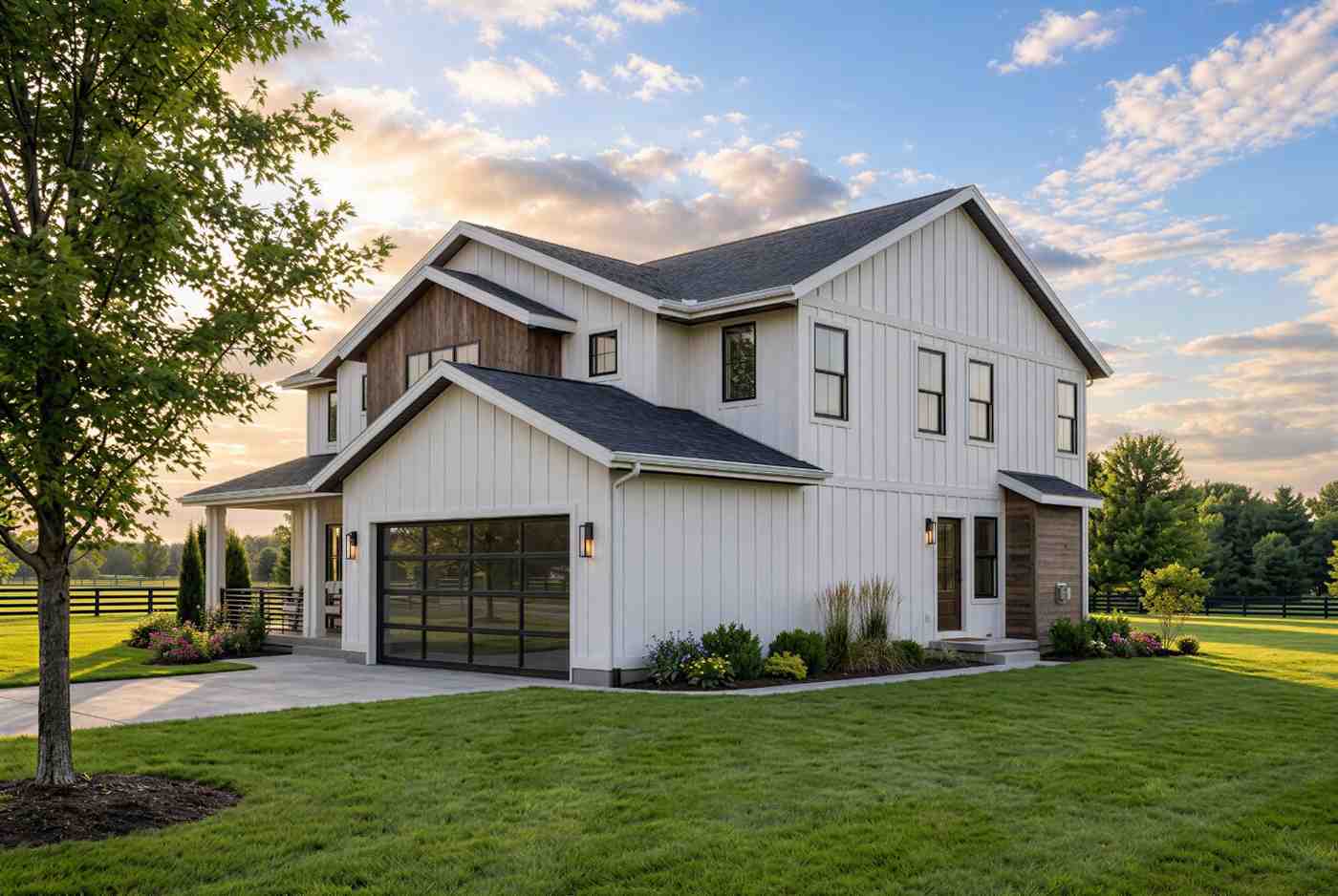 Right Side Elevation of 3 Bedroom 2 Story Modern Farmhouse House Plan with Open-to-Below Loft