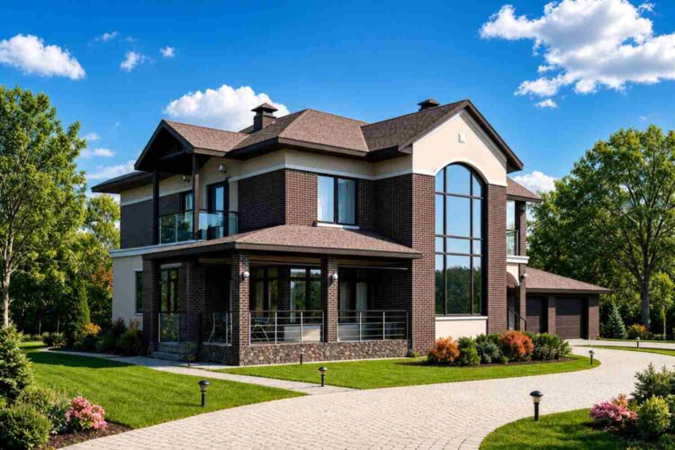 Left side elevation — Brick Manor Contemporary house plan