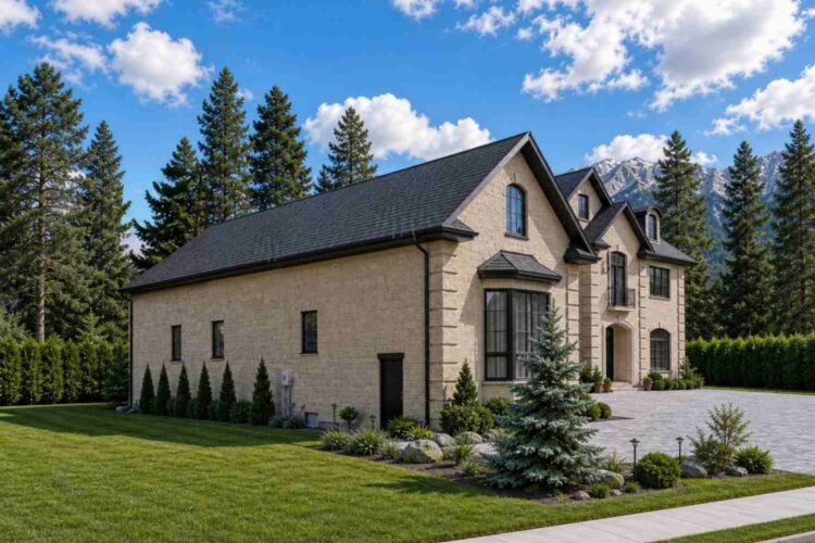 Left Side Elevation of&nbsp; Mountain Stone Manor House Plan