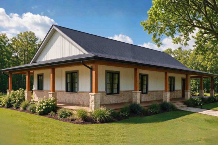 Left Side Elevation of House Plan with Dual-Locker Mudroom — 3 Bedroom Farmhouse Ranch