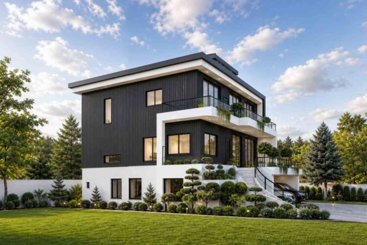 Left Side Elevation of 6 Bedroom Ultra Modern House Plan with Walk-Under Garage