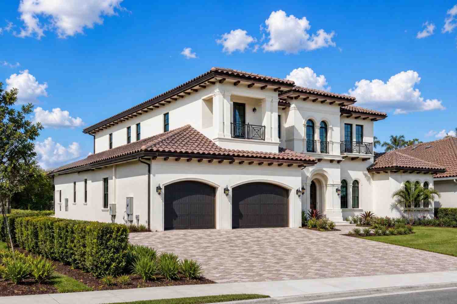 Left side elevation of 4-Bed Mediterranean House Plan with Pool, Spa and Outdoor Kitchen