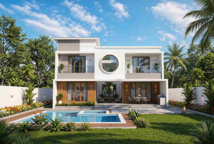 Rear Elevation of the Tropical Contemporary House Plan