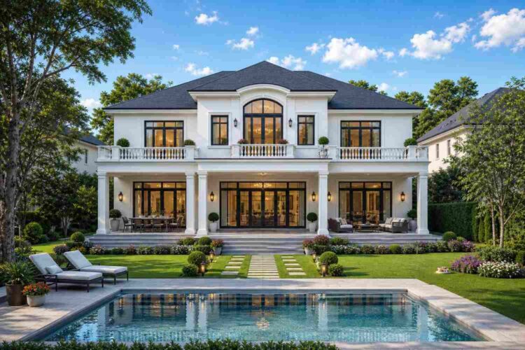 Rear Elevation of 5 Bedroom Georgian Colonial House Plan for Formal Entertaining