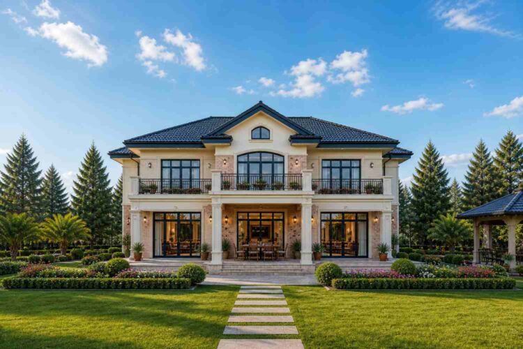 Rear Elevation of House Plan with Double-Gallery Porches — 6 Bedroom Tropical Colonial