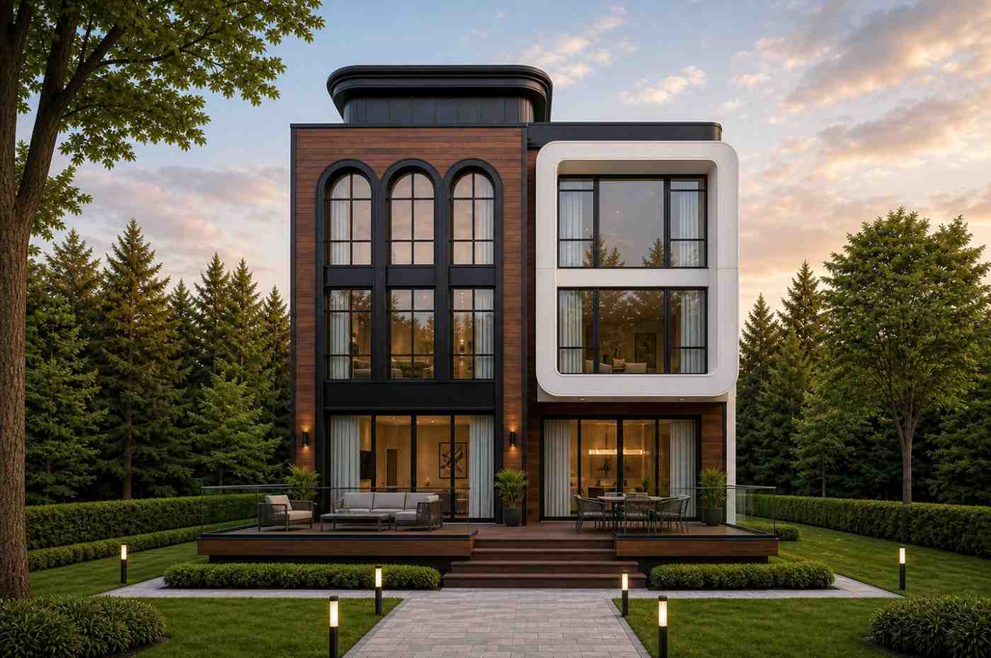 Rear elevation of 4 Story Multi-Generational Contemporary House Plan