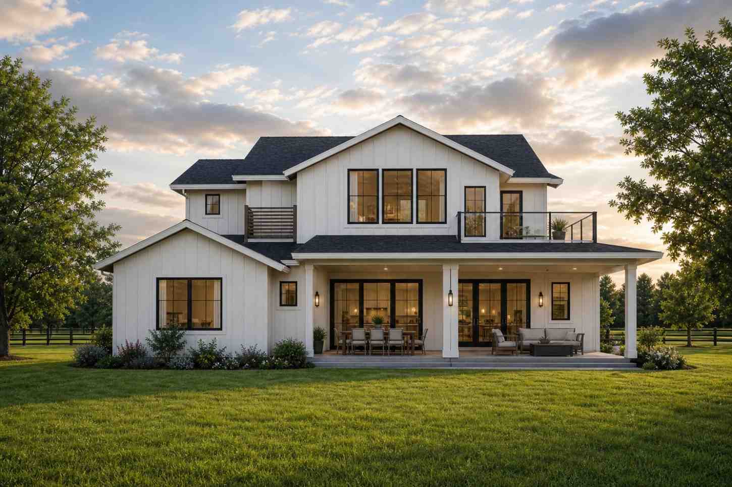 Rear Elevation (Back View) of 3 Bedroom 2 Story Modern Farmhouse House Plan with Open-to-Below Loft