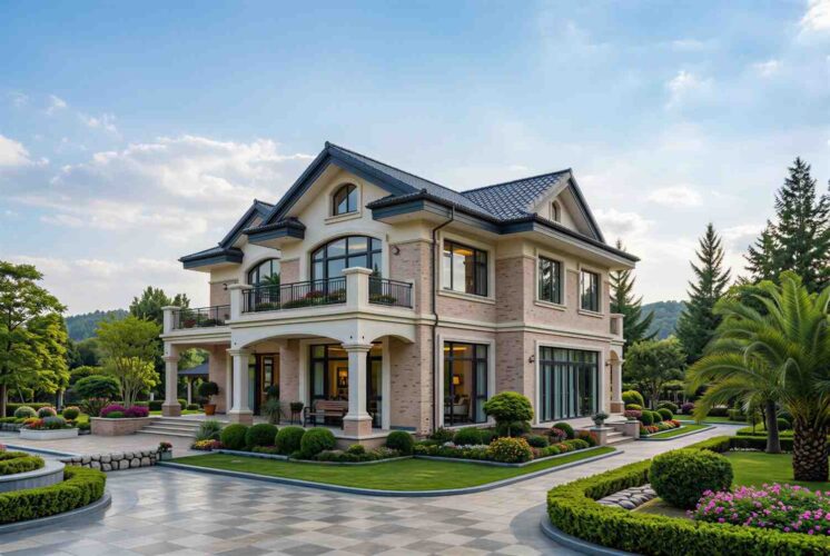 Right Side Elevation of House Plan with Double-Gallery Porches — 6 Bedroom Tropical Colonial