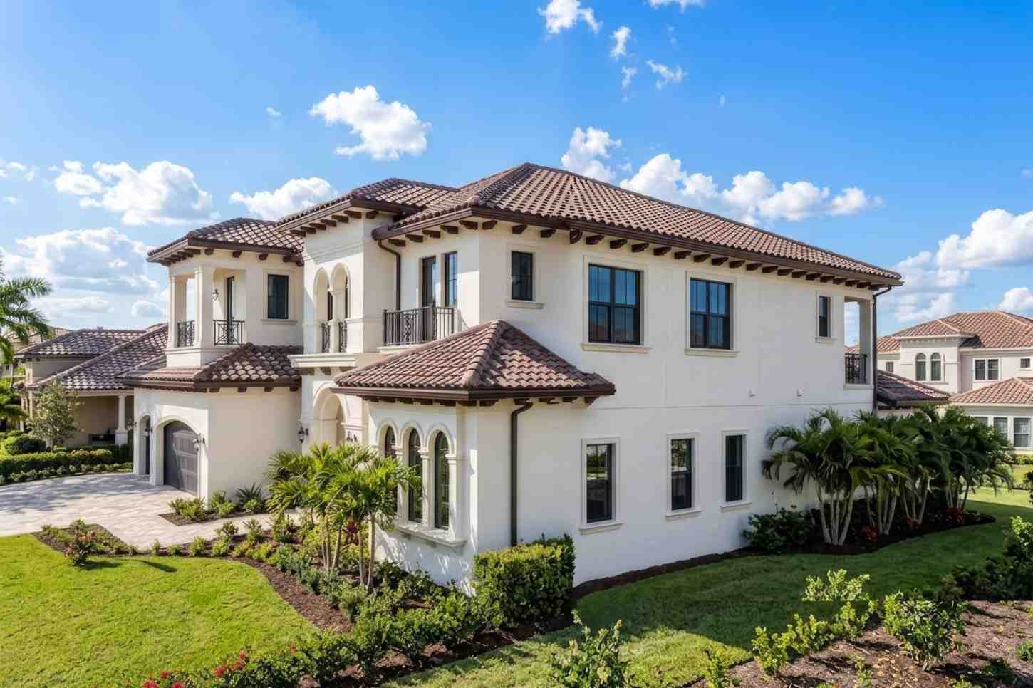 Right side elevation of 4-Bed Mediterranean House Plan with Pool, Spa and Outdoor Kitchen