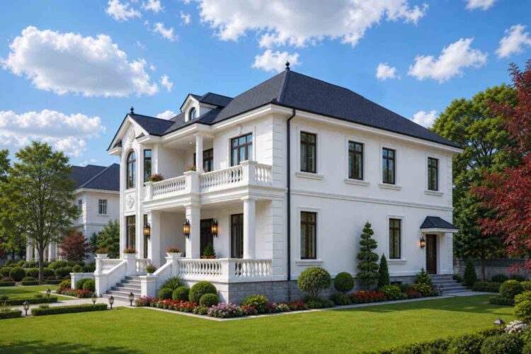 Right Side Elevation of 5 Bedroom Georgian Colonial House Plan for Formal Entertaining