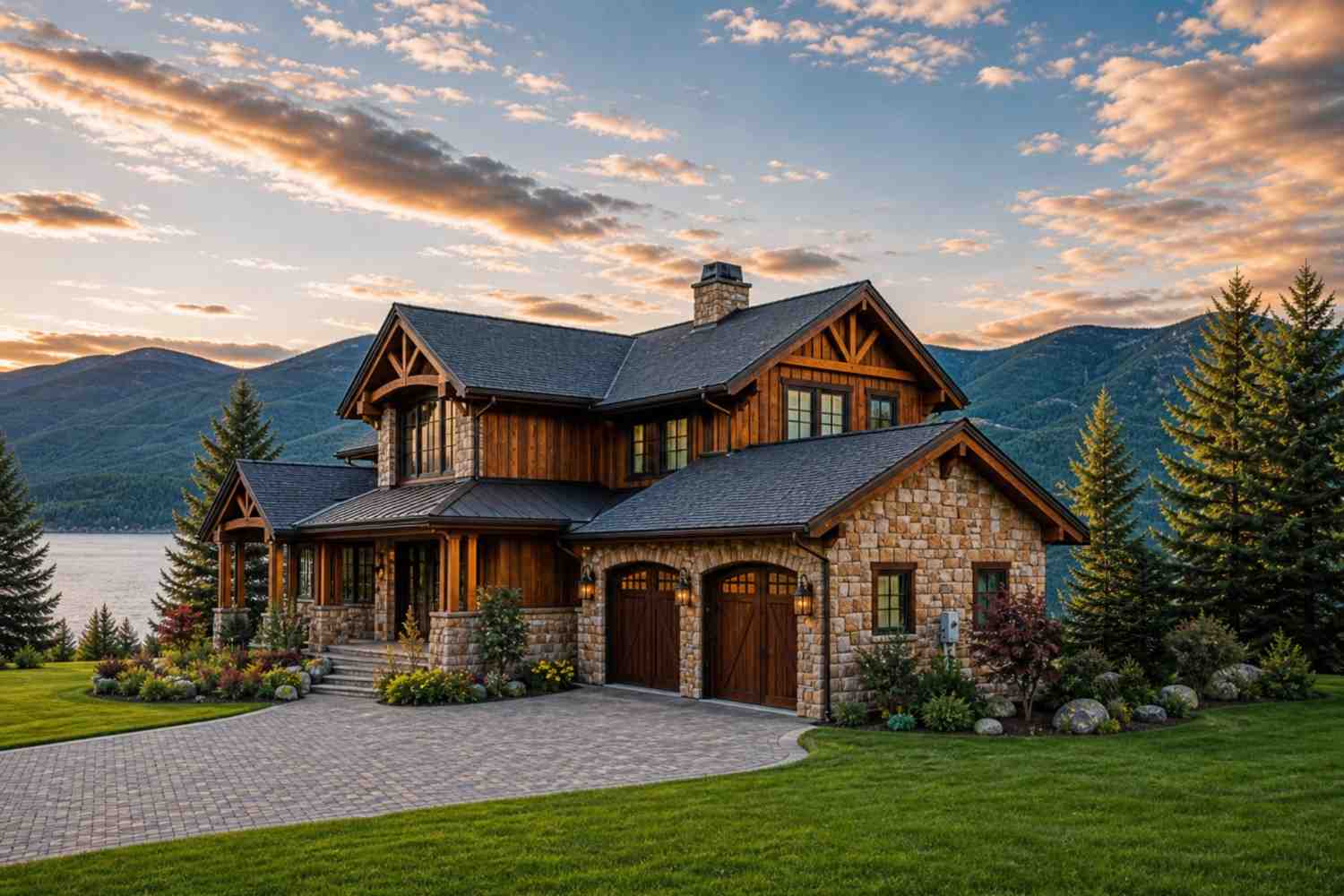Right Side Elevation of 4 Bedroom 2 Story Mountain Craftsman House Plan with Lake View Great Room
