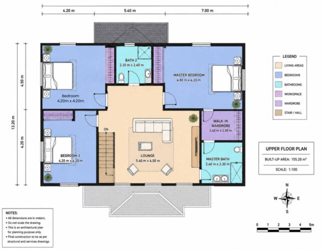 Upper floor plan — 6 Bedroom 2 Story British Colonial House Plan with Dual Living Rooms