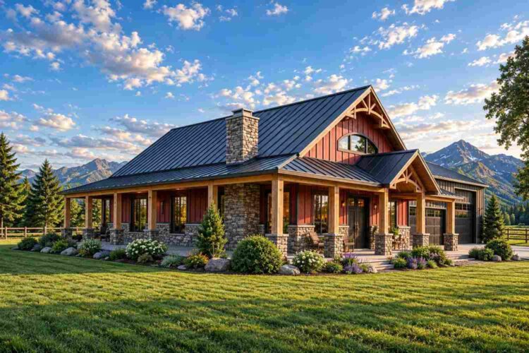 Left elevation of 3 Bedroom Modern Barndominium House