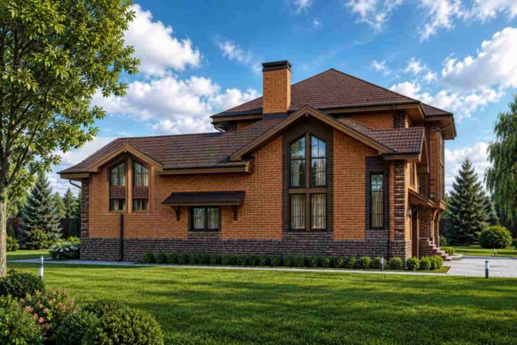 Left Elevation of 5 Bedroom 2 Story European Brick Traditional House Plan