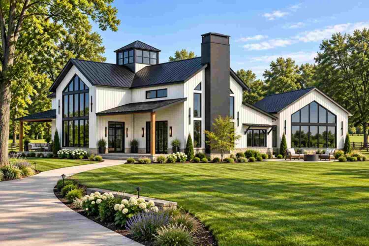 Right Side Elevation of 3 Bedroom Modern Barn House Plan