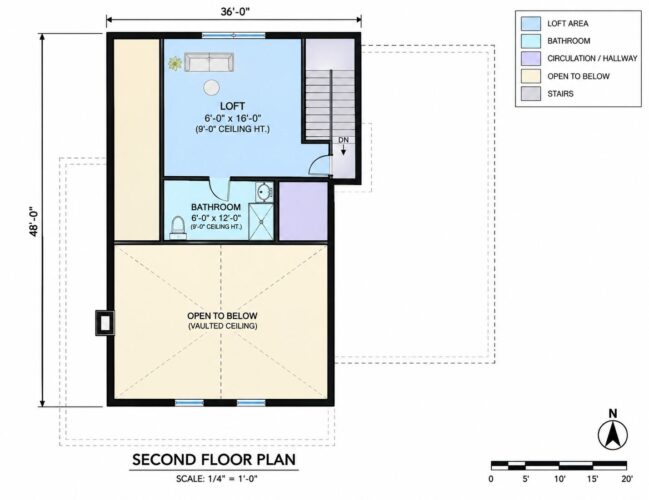 Upper floor blueprint of 3 Bedroom Modern Barndominium House