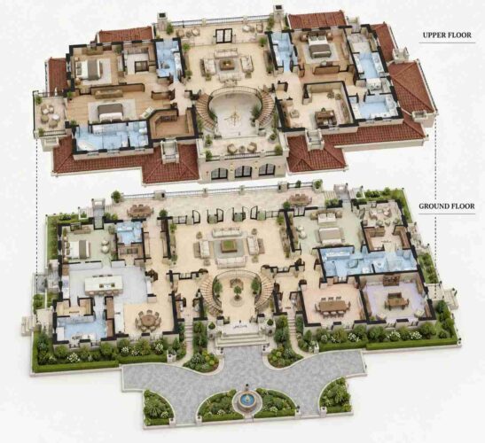 Exploded Axonometric View of the Twin-Staircase Tuscan Mediterranean Villa