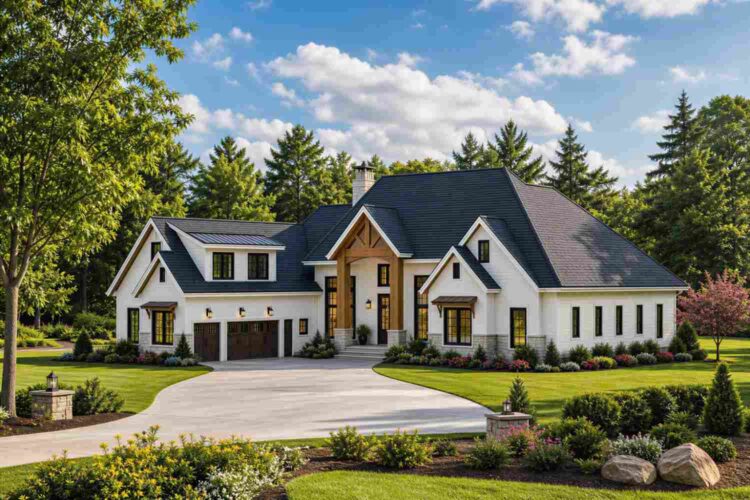 Right Side Elevation of 5 Bedroom Timber Gable Farmhouse House Plan